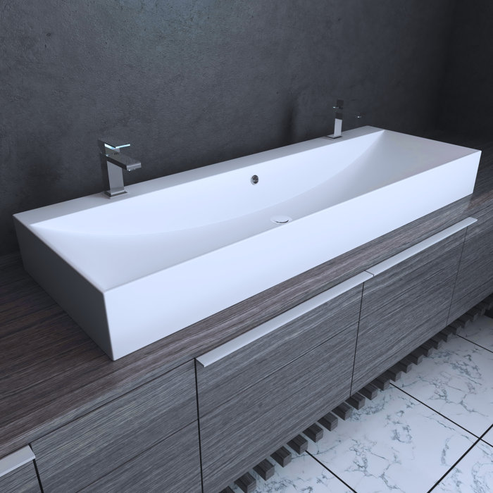 Cantrio Koncepts SOLIDTECH 16.75'' White Solid Surface Rectangular Dual